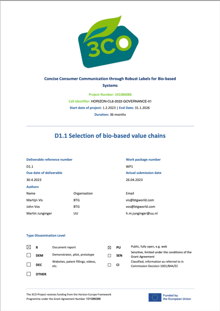 Thumbnail First page of D1.1 showing the 3-CO logo on top and the title of the deliverable